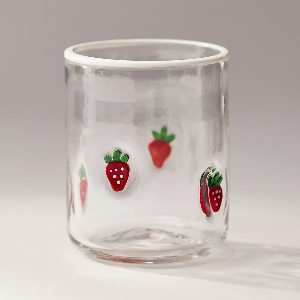 NWOB Anthropologie Beaded Icon Juice Glass in Strawberry